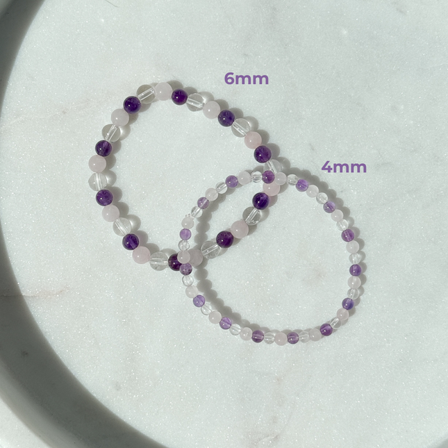 Holy Trinity Perlenarmband - Bergkristall, Amethyst, Rosenquarz