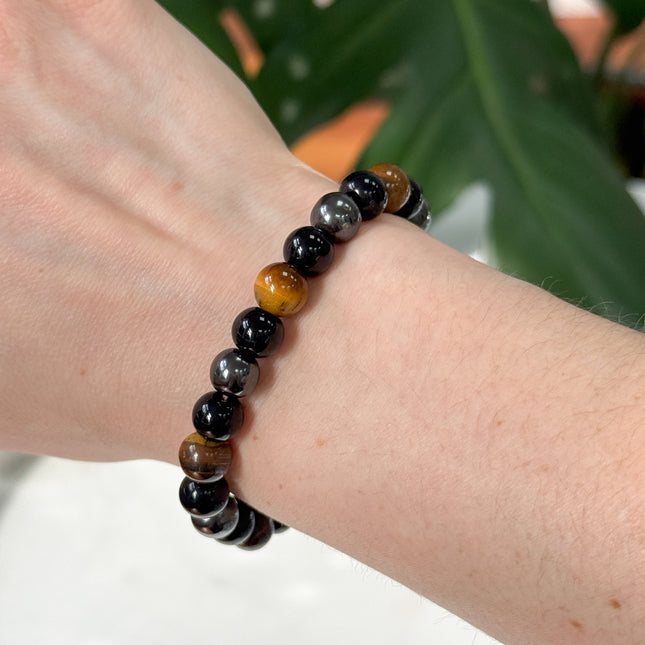 Tigerauge, Obsidian, Hämatit Perlenarmband (8mm Perlen)
