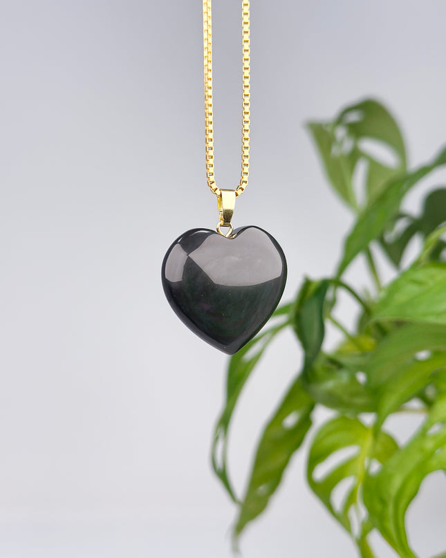 Obsidian-Herz - 14 K 925 Silber vergoldet