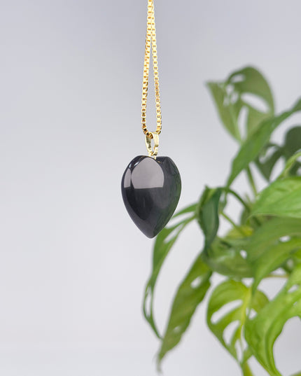 Obsidian-Herz - 14 K 925 Silber vergoldet