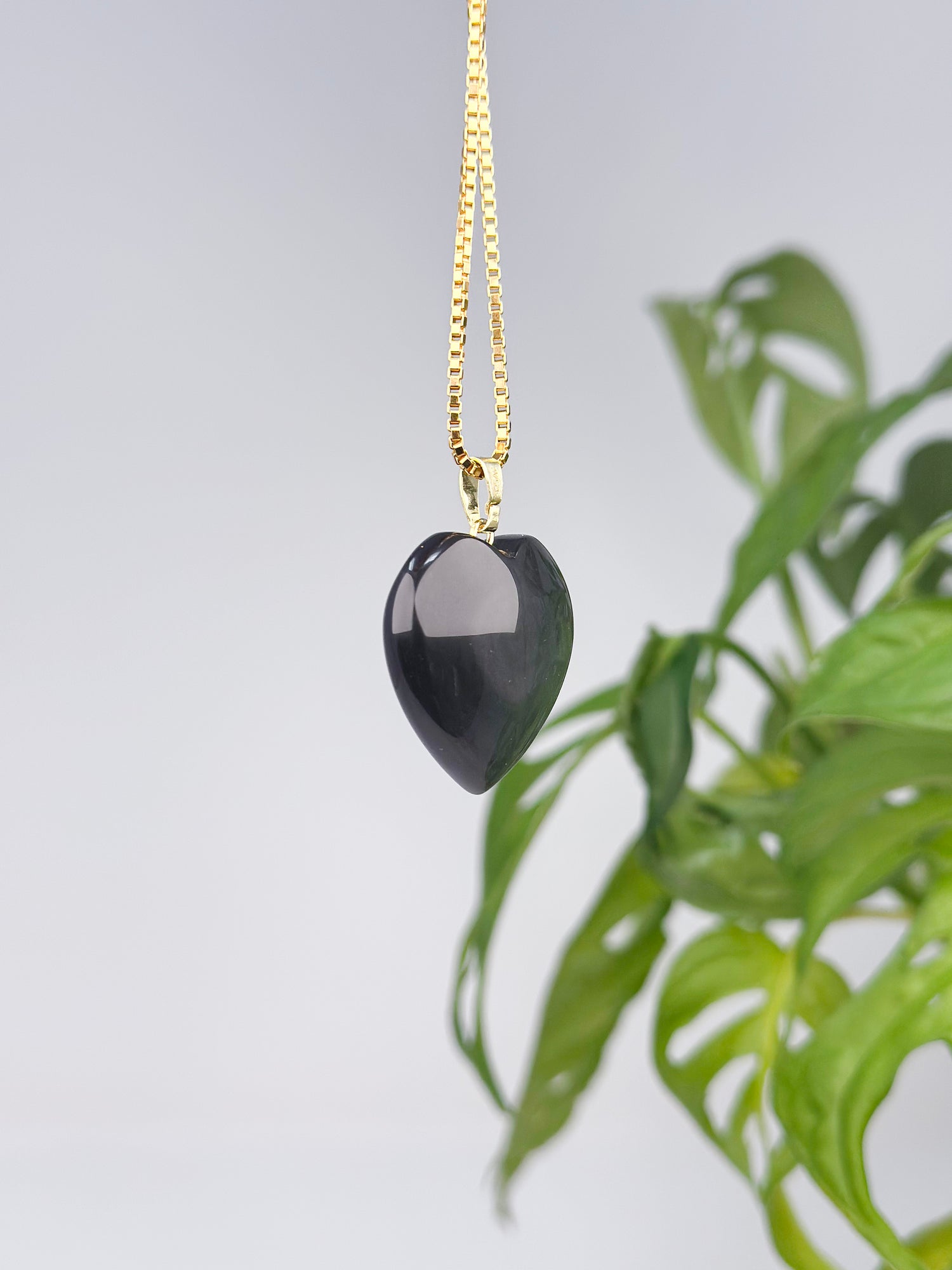 Obsidian-Herz - 14 K 925 Silber vergoldet