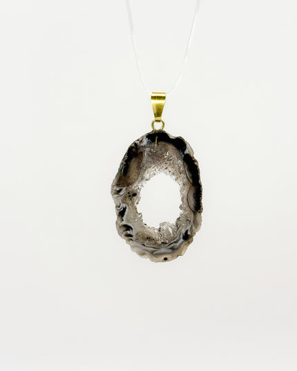 Achat Geode Anhänger - 925 Silber vergoldet