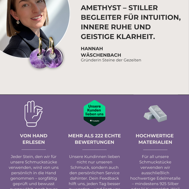 Amethyst Donut Ohrringe – mit Hoop in Silber oder Gold