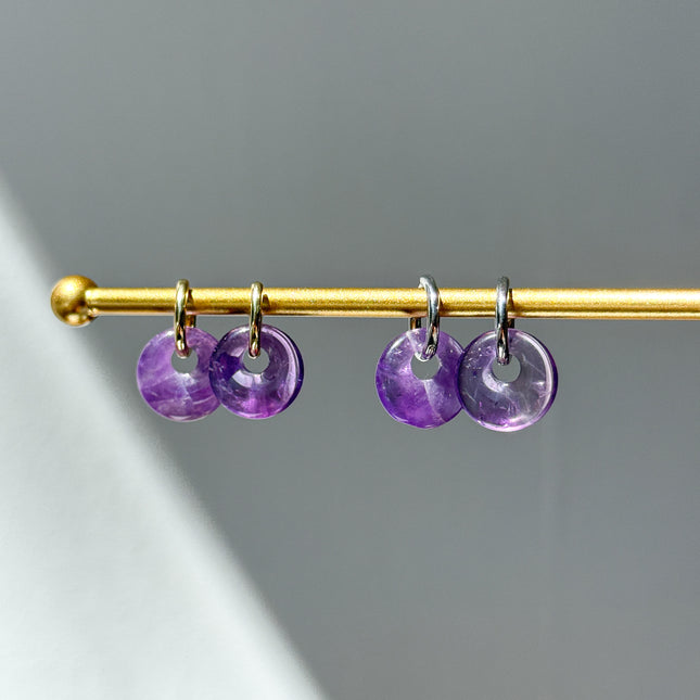 Amethyst Donut Ohrringe – mit Hoop in Silber oder Gold