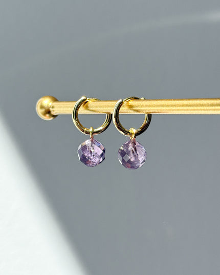 Amethyst Kugel Ohrringe – mit Hoop in Silber oder Gold