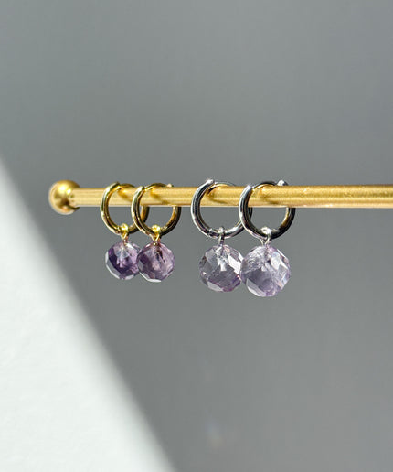 Amethyst Kugel Ohrringe – mit Hoop in Silber oder Gold