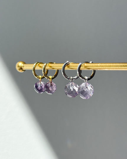 Amethyst Kugel Ohrringe – mit Hoop in Silber oder Gold