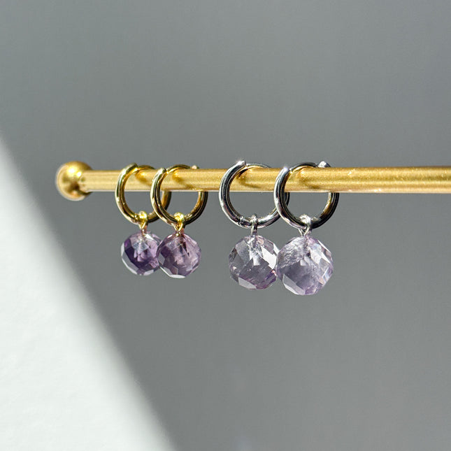 Amethyst Kugel Ohrringe – mit Hoop in Silber oder Gold