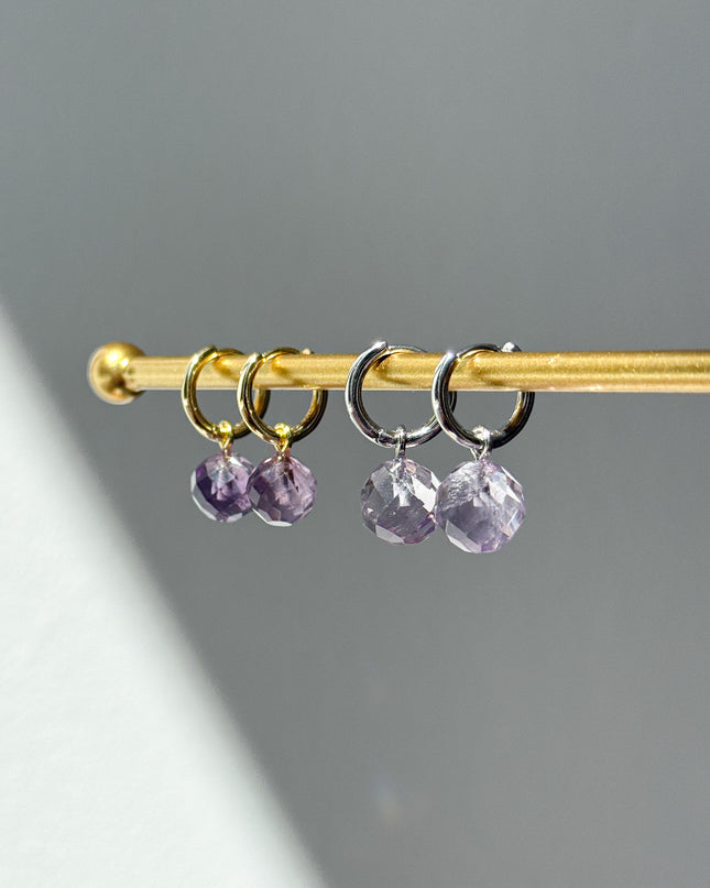 Amethyst Kugel Ohrringe – mit Hoop in Silber oder Gold