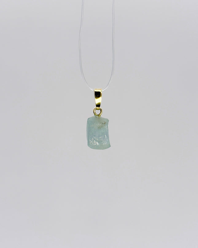 Aquamarin (roh) Anhänger - 925 Silber vergoldet