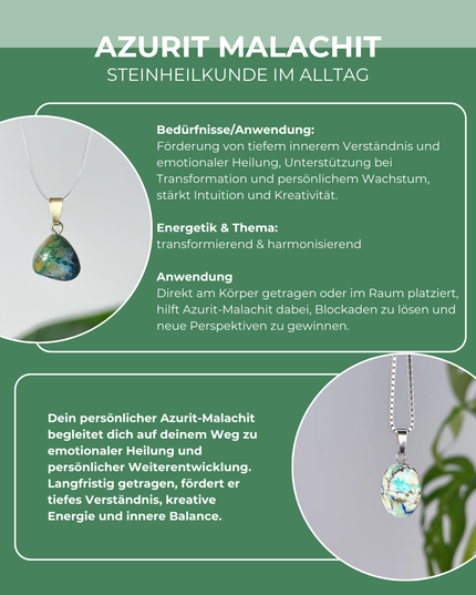 Azurit-Malachit Cabochon Anhänger - 925 Silber vergoldet