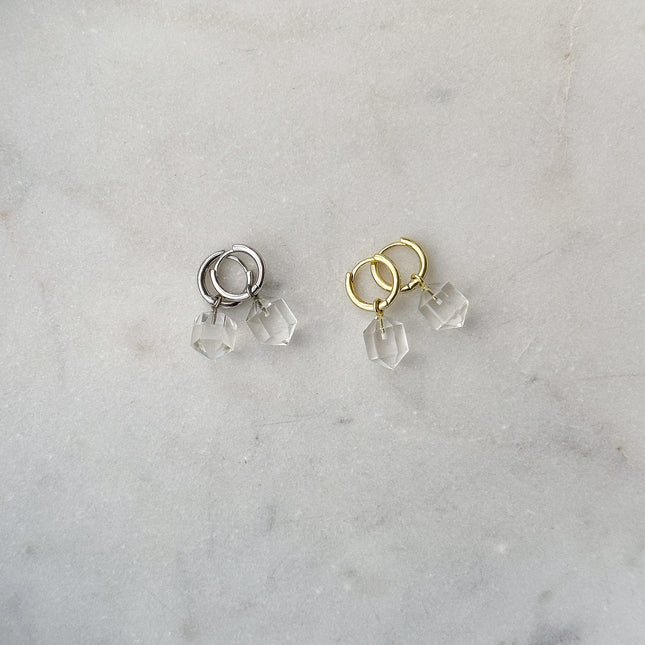 Bergkristall Prisma Ohrringe – mit Hoop in Silber oder Gold