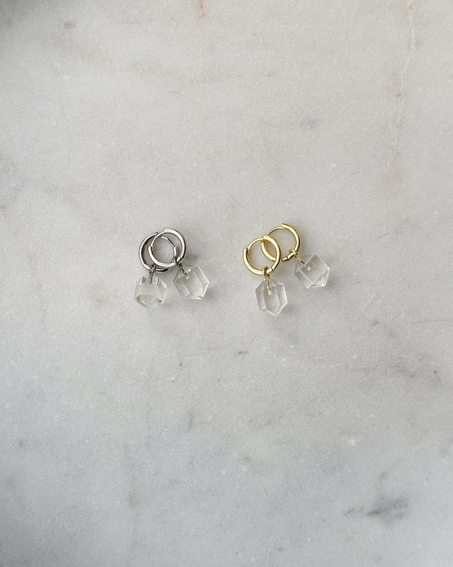 Bergkristall Prisma Ohrringe – mit Hoop in Silber oder Gold