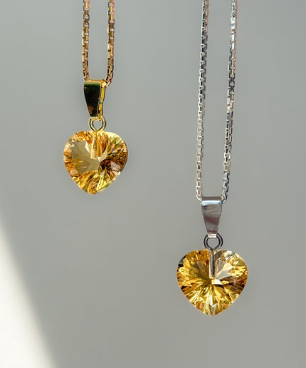 FairyTale Citrin Anhänger – Herz in Gold/Silber