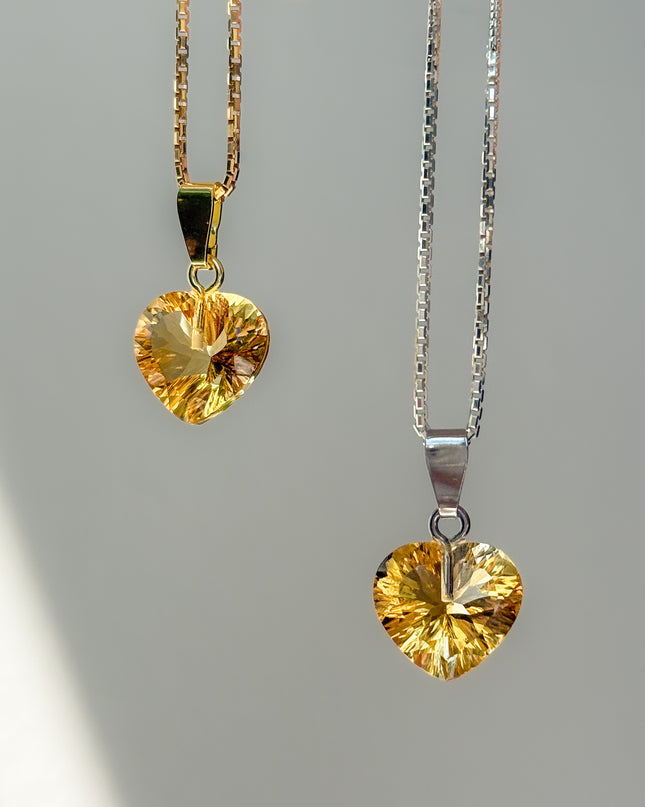 FairyTale Citrin Anhänger – Herz in Gold/Silber