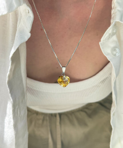 FairyTale Citrin Anhänger – Herz in Gold/Silber