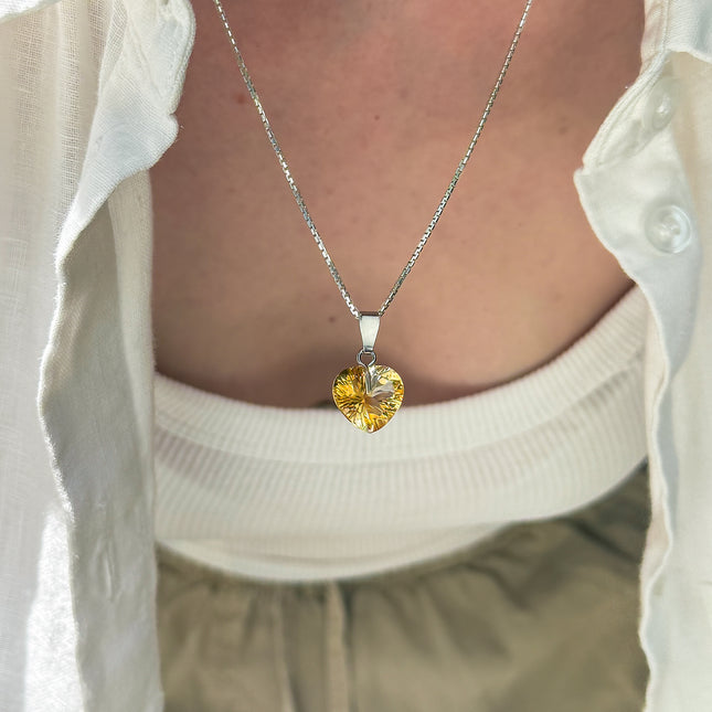 FairyTale Citrin Anhänger – Herz in Gold/Silber