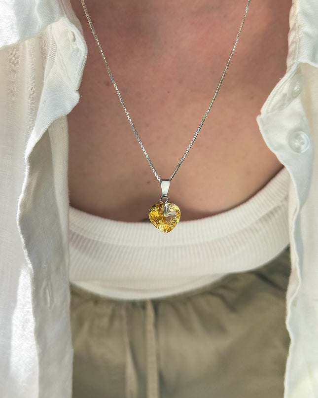 FairyTale Citrin Anhänger – Herz in Gold/Silber
