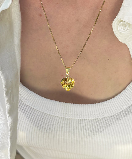 FairyTale Citrin Anhänger – Herz in Gold/Silber