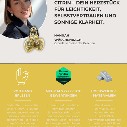 Citrin Herz Ohrringe – mit Hoop Gold
