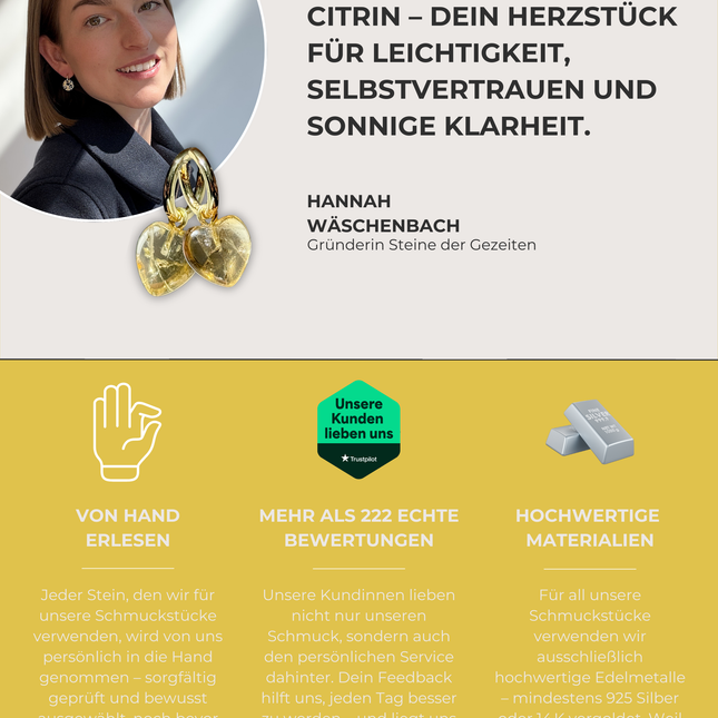 Citrin Herz Ohrringe – mit Hoop Gold