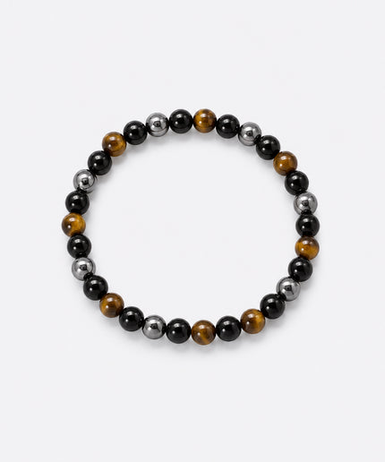 Tigerauge, Obsidian, Hämatit Perlenarmband (6-8mm Perlen)
