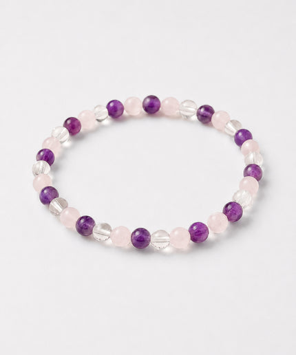 Holy Trinity Perlenarmband - Bergkristall, Amethyst, Rosenquarz