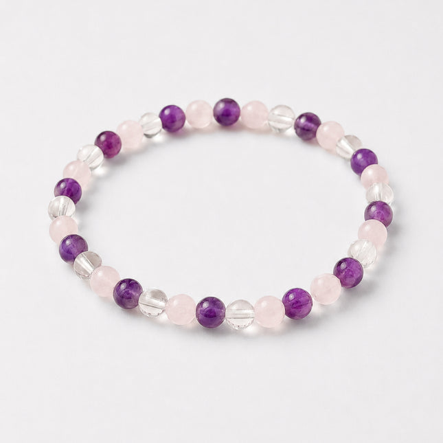 Holy Trinity Perlenarmband - Bergkristall, Amethyst, Rosenquarz