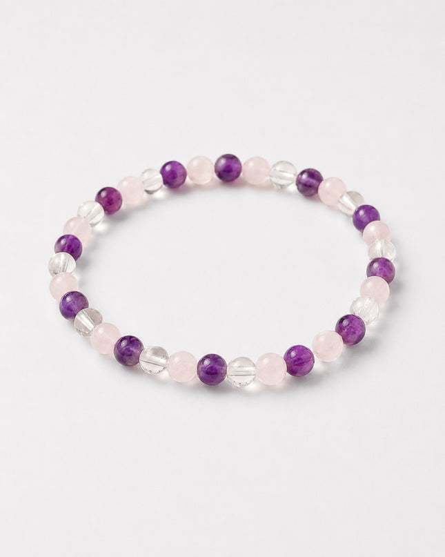 Holy Trinity Perlenarmband - Bergkristall, Amethyst, Rosenquarz