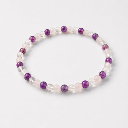 Holy Trinity Perlenarmband - Bergkristall, Amethyst, Rosenquarz
