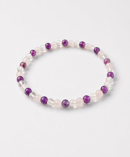 Holy Trinity Perlenarmband - Bergkristall, Amethyst, Rosenquarz