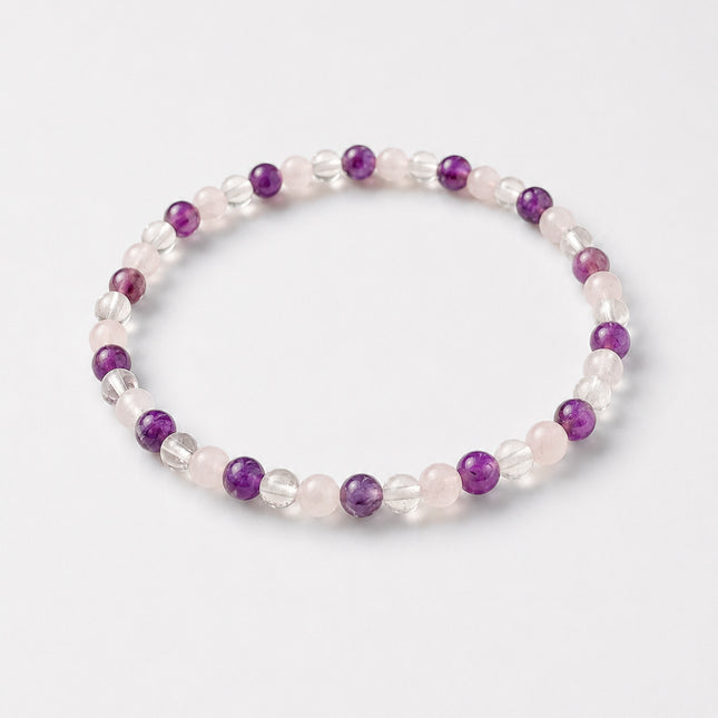 Holy Trinity Perlenarmband - Bergkristall, Amethyst, Rosenquarz