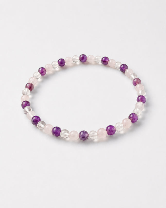 Holy Trinity Perlenarmband - Bergkristall, Amethyst, Rosenquarz