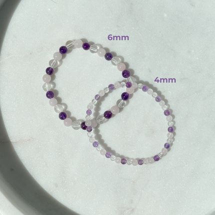 Holy Trinity Perlenarmband - Bergkristall, Amethyst, Rosenquarz