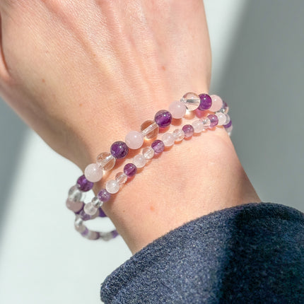 Holy Trinity Perlenarmband - Bergkristall, Amethyst, Rosenquarz