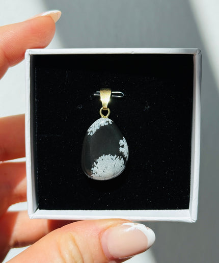 Obsidian (Schneeflockenobsidian) Kettenanhänger