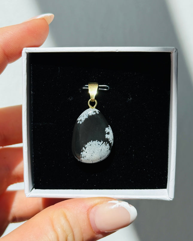 Obsidian (Schneeflockenobsidian) Kettenanhänger
