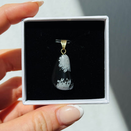 Obsidian (Schneeflockenobsidian) Kettenanhänger