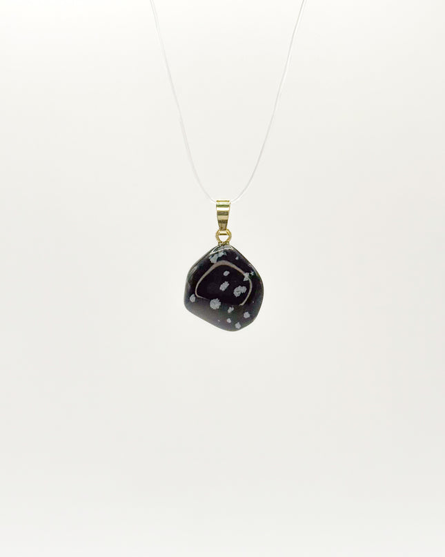 Schneeflocken Obsidian Anhänger - 925 Silber vergoldet