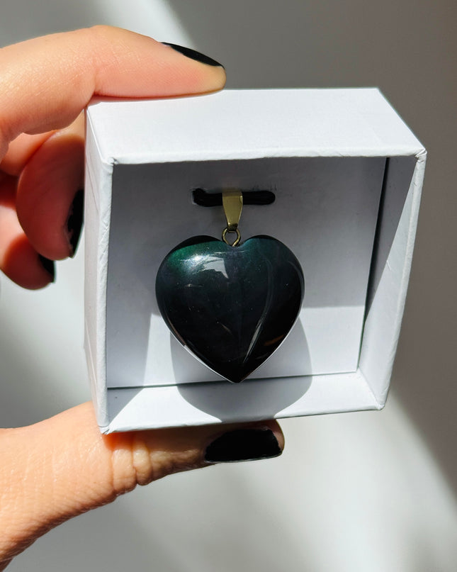 Obsidian (Regenbogenobsidian) Herz Kettenanhänger