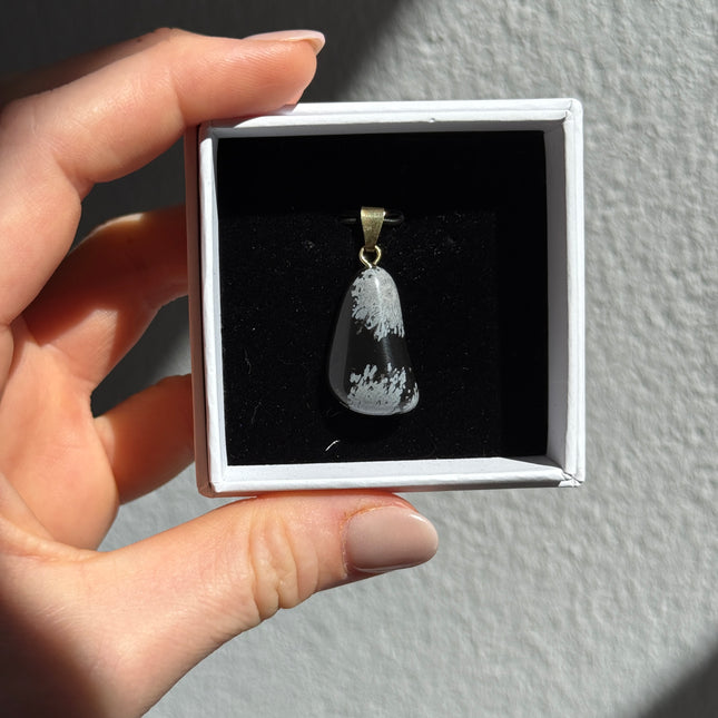 Obsidian (Schneeflockenobsidian) Kettenanhänger