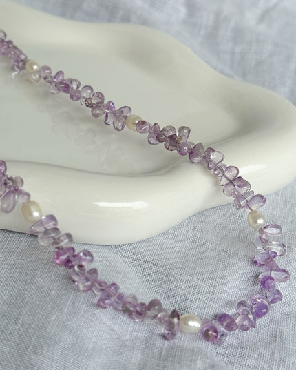 Amethyst Tropfen mit Perlen Halskette - 925 silber