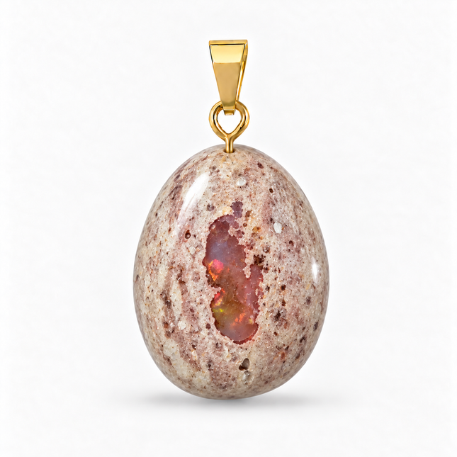 Opal (Feueropal) Cabochon Kettenanhänger (UNIKAT)