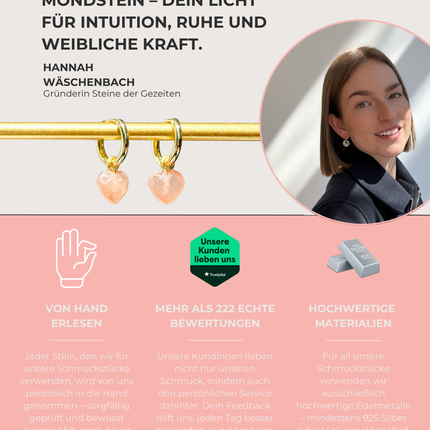 Mondstein Herz Ohrringe – mit Hoop in Gold