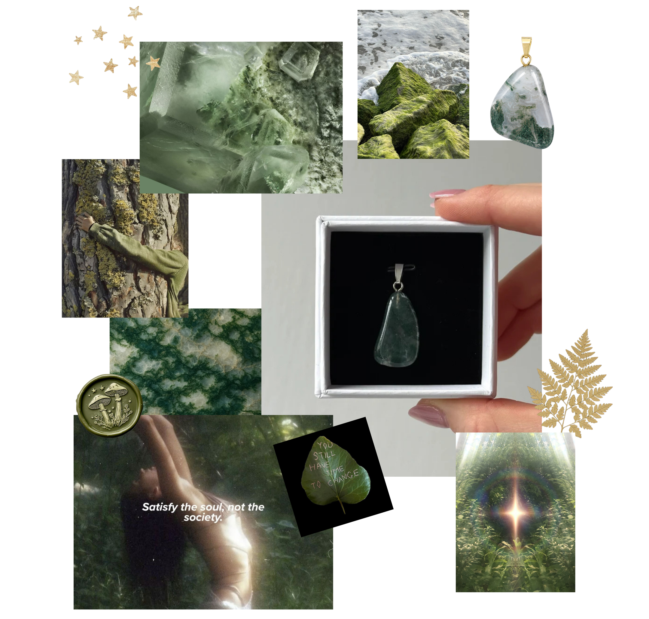 Collage rund um Moosachat — Monatsstein September 2026