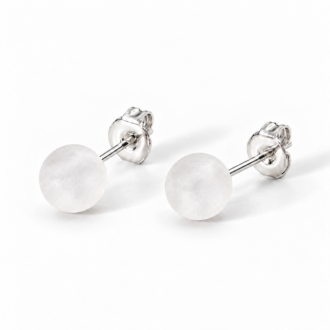 Bergkristall Ohrstecker mit matter 6 mm Perle
