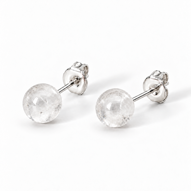 Bergkristall Ohrstecker mit glänzender klarer 6 mm Perle