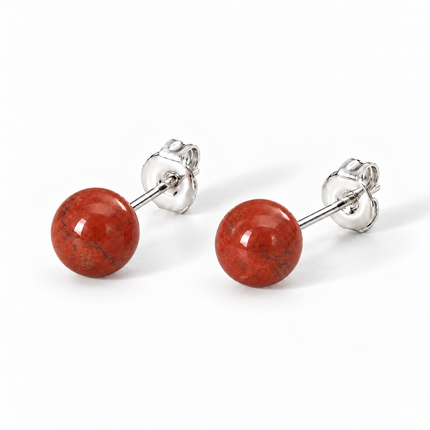 Roter Jaspis Ohrstecker mit roter 6 mm Perle