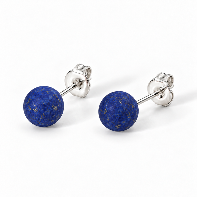 Lapislazuli Ohrstecker mit matter blauer 6 mm Perle