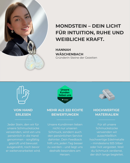 Regenbogenmondstein Tropfen-Ohrringe – mit Hoop in Silber